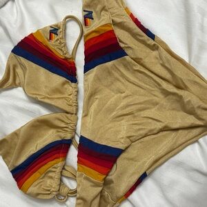Aviator Nation Gold Bikini with Rainbow Stripes